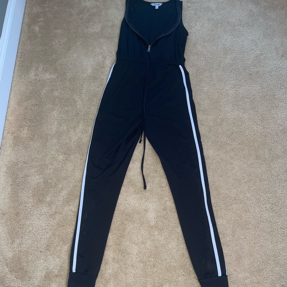 J for Justify Black Jumpsuit with White Side Stripes